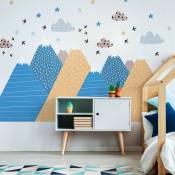 Ambiance-sticker - Stickers muraux enfants - Décoration chambre bébé - Autocollant Sticker mural géant enfant montagnes scandinaves chouka - 60x90cm