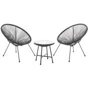 Bali Meuble de balcon Set Lounge Garniture Relax Egg-Chair Design tressé Jaune Noir - Svita