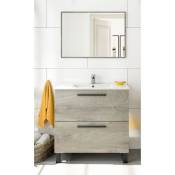 Caesaroo - Meuble de salle de bain sur le sol 80 cm Chêne avec lavabo et miroir Chêne clair - Avec lampe Led