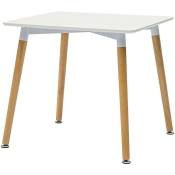 Caesaroo - Table 80x80 cm Blanc mat avec pieds en bois de hêtre Blanc