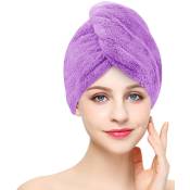 CCYKXA (Violet）3pcs Séchage Serviettes, Super Absorbant en Microfibre Serviette pour Cheveux Turban avec Bouton de Design Secs Rapidement pour Femmes