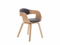 Chaise de bureau sans roulettes visiteur en tissu et bois design retro et confort maximal naturel et gris clair bur10542