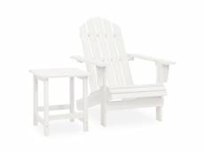 Chaise de jardin adirondack avec table bois de sapin blanc