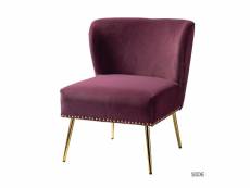 Chaise salon en velours avec pieds en métal, fauteuil rembourrée confortable，violet