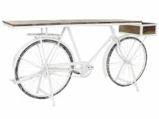 Console / table console forme vélo en métal coloris blanc et bois marron - longueur 187 x profondeur 54 x hauteur 90 cm