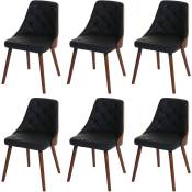 Décoshop26 - Lot de 6 chaises de salle à manger capitonné design chic en bois noyer et assise en synthétique noir - noir