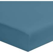 Drap housse bleu minéral 100% coton biologique bonnet 30 cm 120x190 cm - Bleu