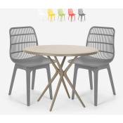 Ensemble 2 Chaises Design Moderne Table Ronde Beige