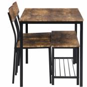 Ensemble table à manger, chaise et banc, 4 cadres en bois et acier, style industriel, ensemble de table de cuisine vintage