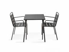 Ensemble table de jardin carrée et 2 fauteuils acier gris - palavas