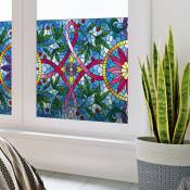 Film Fenêtre Anti Regard Occultant - vitrail lianes et fleurs - Stickers pour Vitres & Porte de Douche - 40x100cm - multicolore