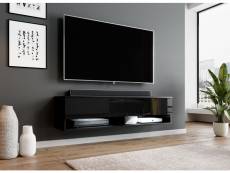 FURNIX meuble tv/ meuble tv suspendu Alyx 140 x 32 x 34 cm style industriel noir mat/ noir brillant avec LED