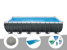 Kit piscine tubulaire Intex Ultra XTR Frame rectangulaire 7,32 x 3,66 x 1,32 m + Bâche à bulles + 20 kg de zéolite + Kit de traitement au chlore