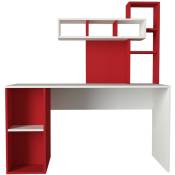 Les Tendances - Bureau avec étagère intégré bois rouge et blanc Ciska 120