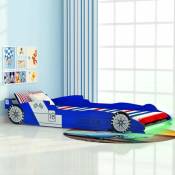 Lit voiture de course pour enfants avec led 90 x 200 cm Bleu - Inlife