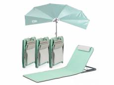 Lot 4 clic clac des plages et un parasol polyester vert