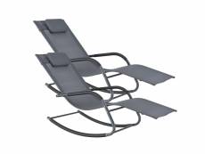 Lot de 2 bains de soleil à bascule fauteuils de jardin à repose-tête amovible transats stylés à sèchage rapide capacité de charge 120 kg acier textile