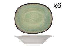 Lot de 6 Assiettes creuses ovales en Grès, vert, 17,5X21,5