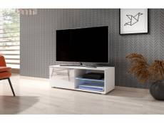 Meuble banc TV - 100 cm - Blanc mat / Blanc brillant - Avec LED - Style moderne Moon