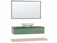 Meuble vasque à tiroirs avec miroir vert et bois clair