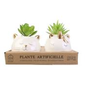Mobilibrico - Plante Artificielle Chat Et Licorne Ceramique