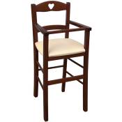 Okaffarefatto - Chaise haute en bois de noyer foncé avec assise rembourrée en simili cuir crème/beige