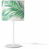 Paco Home - Lampe à Poser Bureau Applique Abat-Jour Tissu Chevet E14 Fleurs Jungle Déco Lampe de table - Blanc, Design 4 (Ø18 cm)