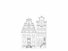 Papier peint panoramique maisons bordant les canaux d'amsterdam dessinées noir et blanc - 158833 - 1,395 x 2,79 m 158833