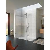 Paroi de douche fixe haut. 2,00m larg. 90 cm avec porte pivot. à 180 degrés kinequartz Duo fixation sur profilé mural chromé verre transparent