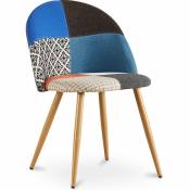 Patchwork Style - Chaise de salle à manger tapissée scandi retro design patchwork pieds en bois - Evelyne Pixi Multicolore - Métal finition effet