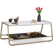 Relaxdays - Table de sofa avec pieds métalliques, dorés, 2 plateaux, décorative, Table de salon, HlP 42x110x55 cm,blanche