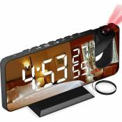 Reveil Projecteur avec Radio, Horloge Numérique, Radio Reveil USB avec Double Alarme et Écran Miroir LED , pour La Maison, Le Bureau