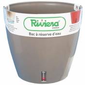 Riviera - Pot en plastique rond avec réserve d'eau 35 cm Eva - Taupe