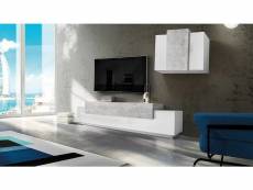 Système mural de salon modulable, made in italy, meuble tv et élément mural suspendu, ensemble de salon moderne, 280x45h180 cm, couleur blanc brillant