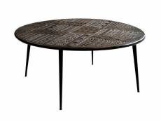 Table basse en bois de manguier / métal coloris noyer foncé - diamètre 70 x hauteur 50 cm