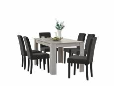 Table de salle à manger (chêne) + 6 chaise de salle à manger en gris foncé - 140 x 90cm helloshop26 03_0004240