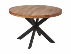 Table ronde 120 cm bois massif acacia naturel et pieds croisés acier noir vintal
