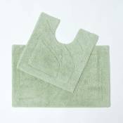 Tapis de bain pur Coton haut de gamme 2 pièces Vert Sauge - Vert Sauge - Homescapes