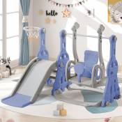 Toboggan pour enfants 4 en 1 - Convient pour l'intérieur et l'extérieur - avec balançoire, panier de basket, toboggan, échelle - Bleu - LBF
