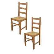 Tommychairs - Set 2 chaises cuisine RUSTICA, robuste structure en bois de hêtre peindré en couleur chêne et assise en paille