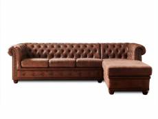 Winston - canapé d'angle chesterfield - 4 places - style industriel - droit - lisa design - marron