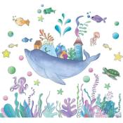 Xinuy - Un lot de Stickers Muraux monde sous la Mer Autocollant Décoratifs,Océan Monde sous Marin Poisson Décoration murale pour Chambre Salle de Bain