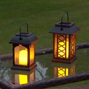 2 Lanternes Solaires avec Bougie LED Effet Vacillant