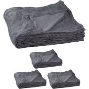 4x Couvertures, polaire, grande taille, douce, plaid, jetée de lit, douillet 220x200 cm, lavable à 30°C, polyester, gris