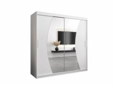 Armoire de chambre kahuna blanc 200 avec 2 portes coulissantes et miroir penderie (tringle) avec étagères avec tiroirs