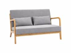 Canapé lounge 2 places - assise profonde - accoudoirs - structure bois hévéa - aspect velours gris
