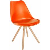 Chaise de salle à manger Sofia en plastique et Similicuir Pieds en bois Orange Nature (rond)