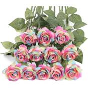 Crea - 12 Pack Artificial Rainbow Flowers Rainbow Roses