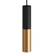 Creative Cables - Suspension Made in Italy avec câble textile et double abat-jour Tub-E14 Sans ampoule - Noir - Bronze satiné - Sans ampoule