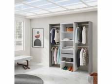 Drisia - armoire dressing avec étagères et 4 penderies gris et blanc